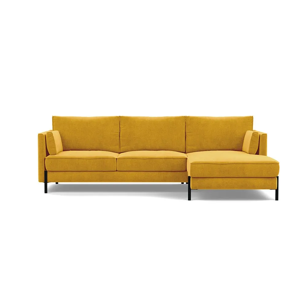 Heal's Tortona Right Hand Facing 4 Seater Corner Chaise Smart Luxe Velvet Canary Black Feet 1
