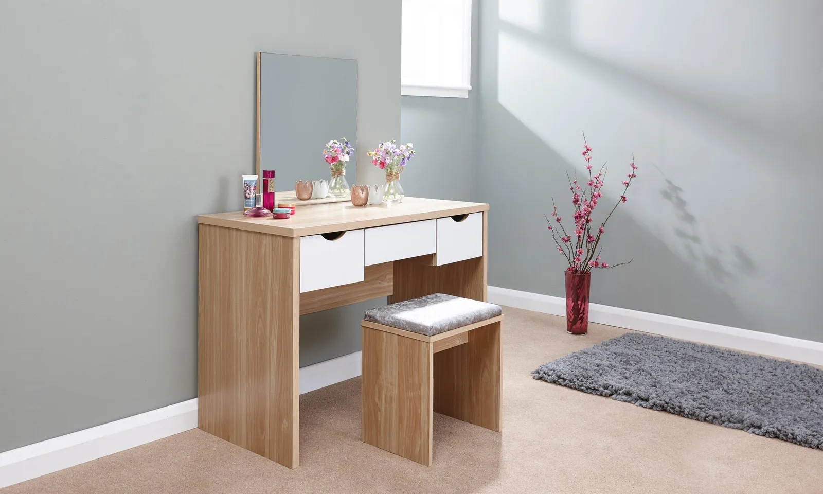 GFW Elizabeth Dressing Table Set in Light Oak 1