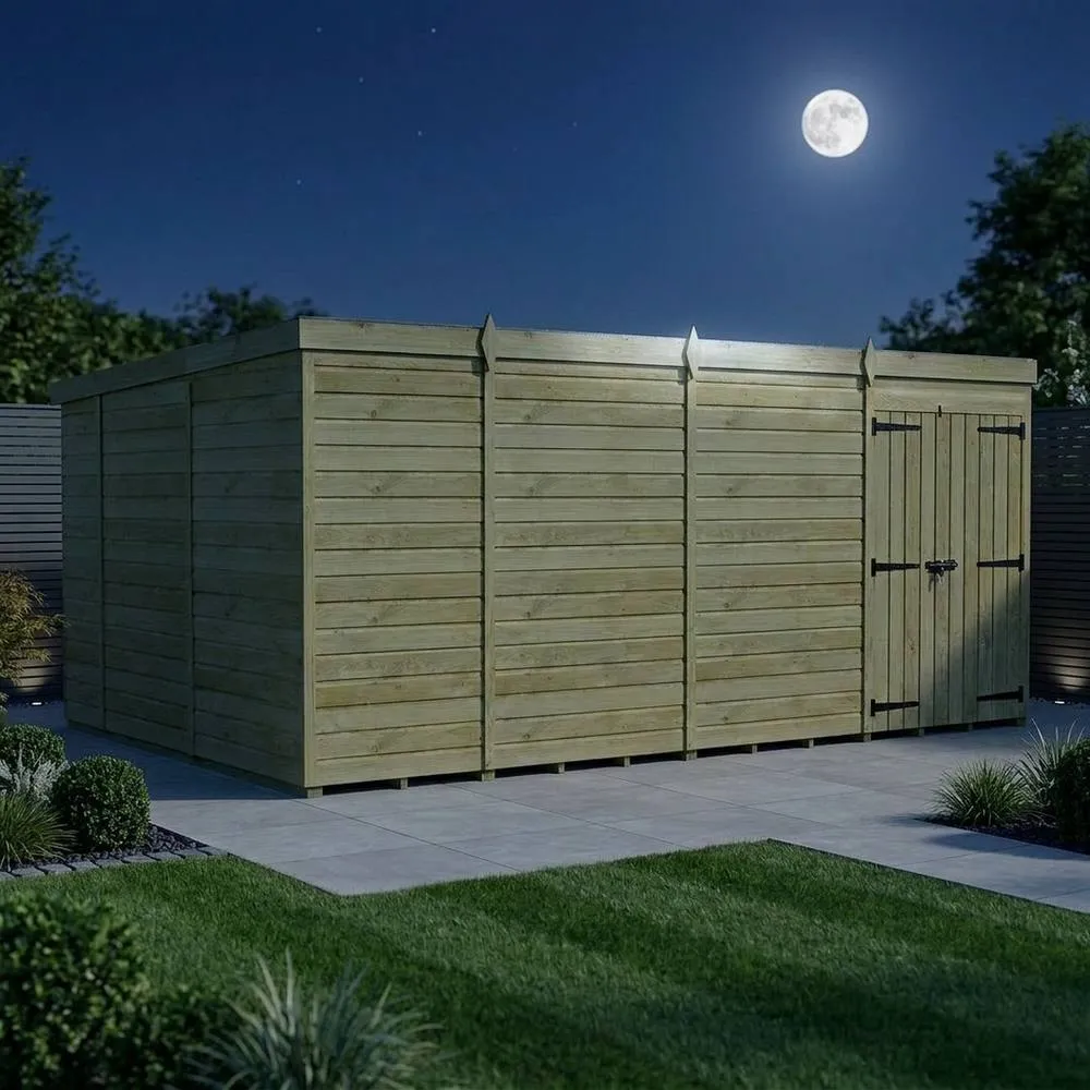 Buttercup Farm 15ft x 10ft Pent Garden Shed Double Door No Windows - Timber in Brown 3