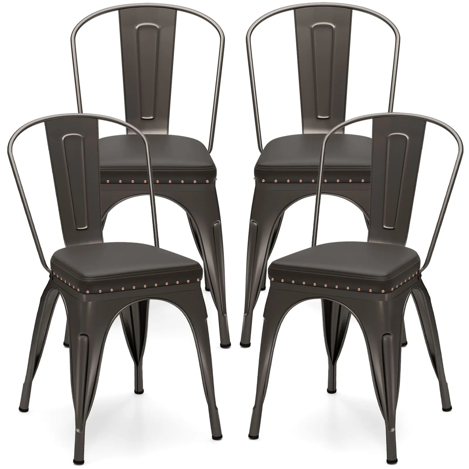 Costway Metal Dining Chair Set of 4 Indoor Stackable Kitchen Chairs in Dark Grey