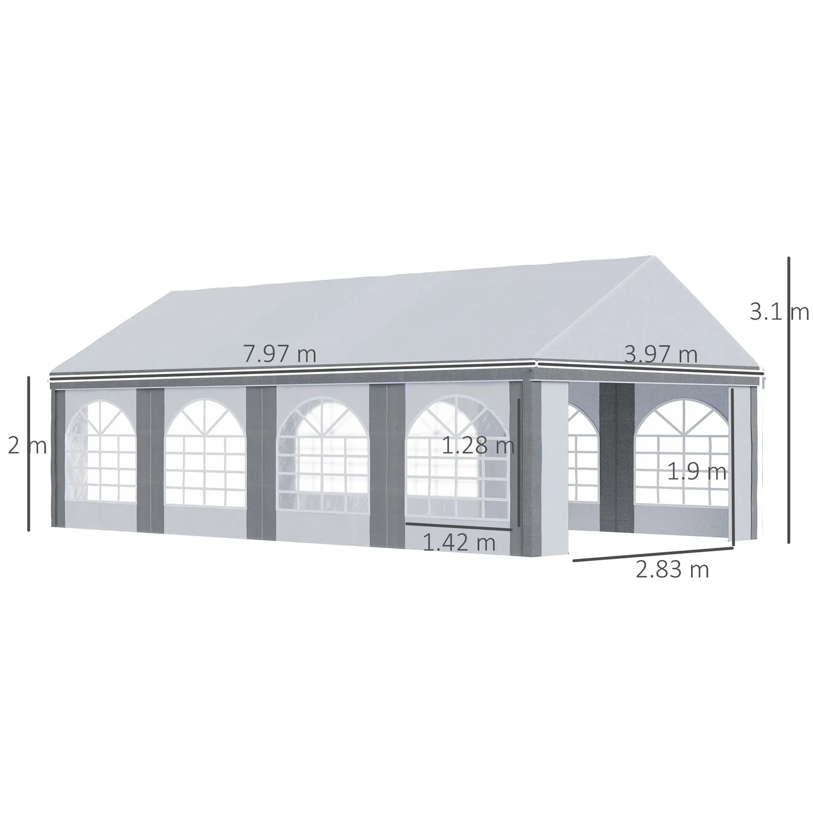 OUTSUNNY Party Tent, Marquee Gazebo with Sides, Windows & Double Doors in Grey 3