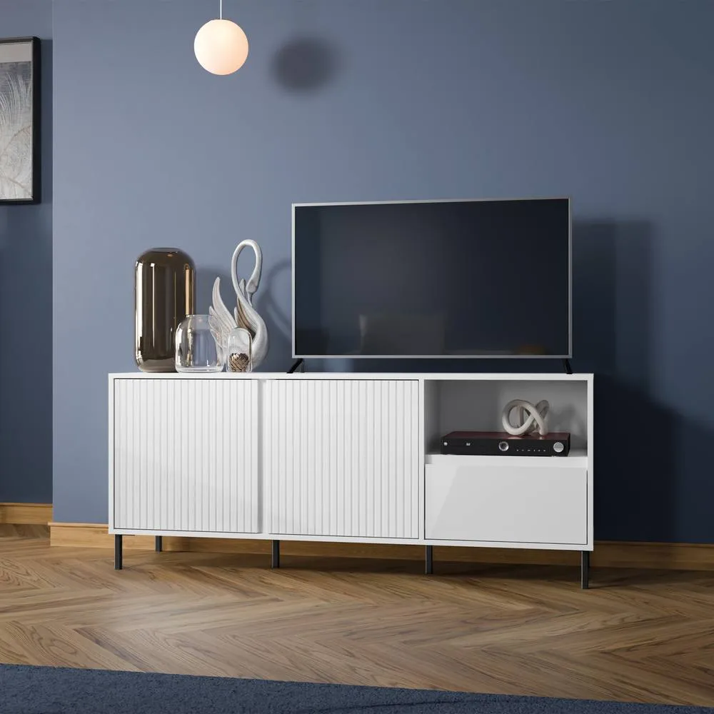 Furniture To Go Avenale Wide TV Cabinet 2 Door 1 Drawer in Alpine White High Gloss 4