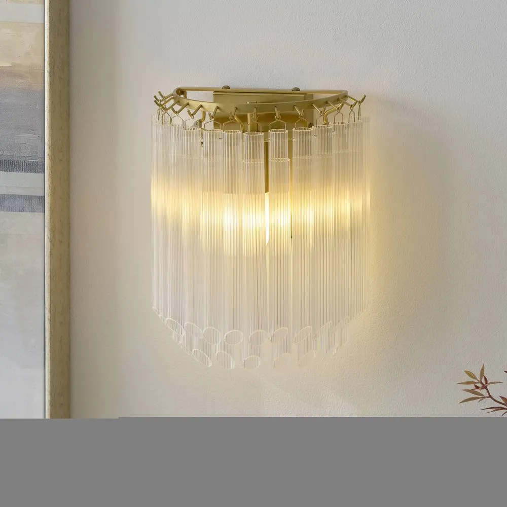 Netlighting Montpellier Wall Lamp Brushed Aged Brass Clear Ribbed Glass in Gold 3