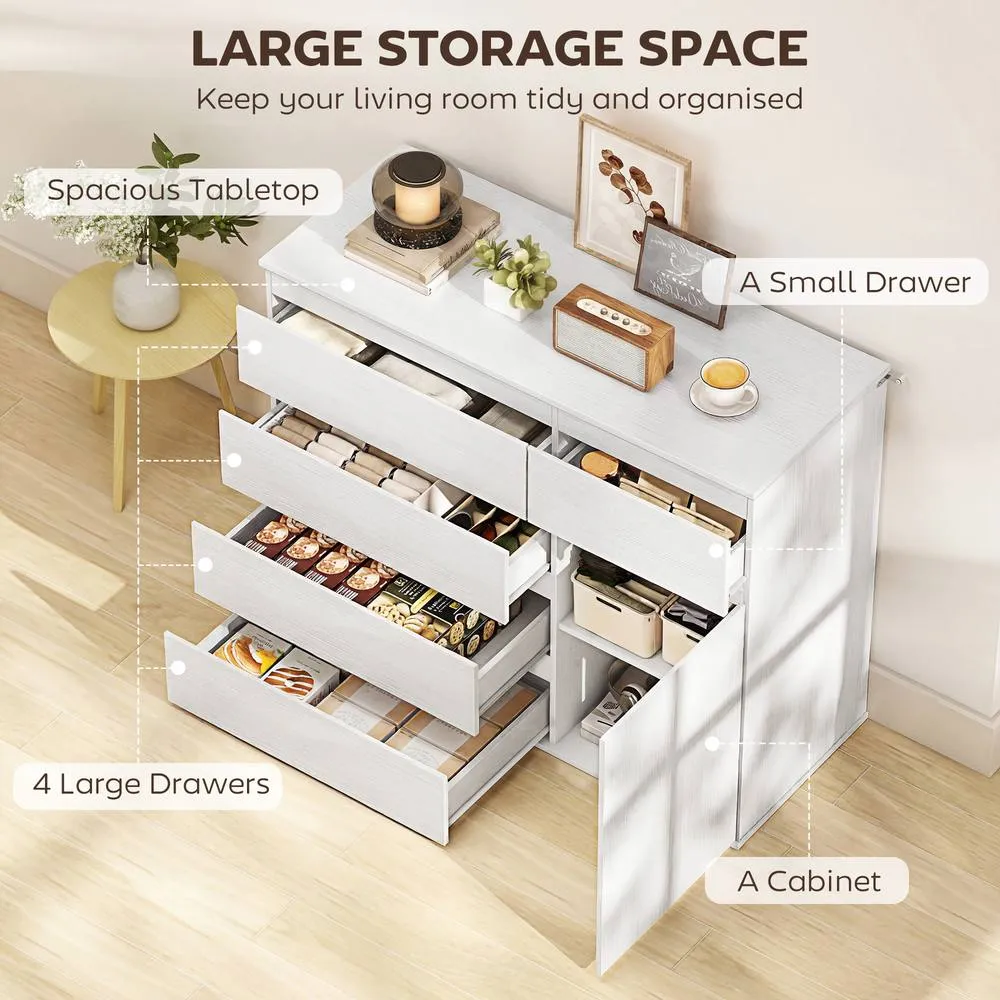 HOMCOM Sideboard Storage Cabinet, Kitchen Cupboard with 5 Drawers in White 4