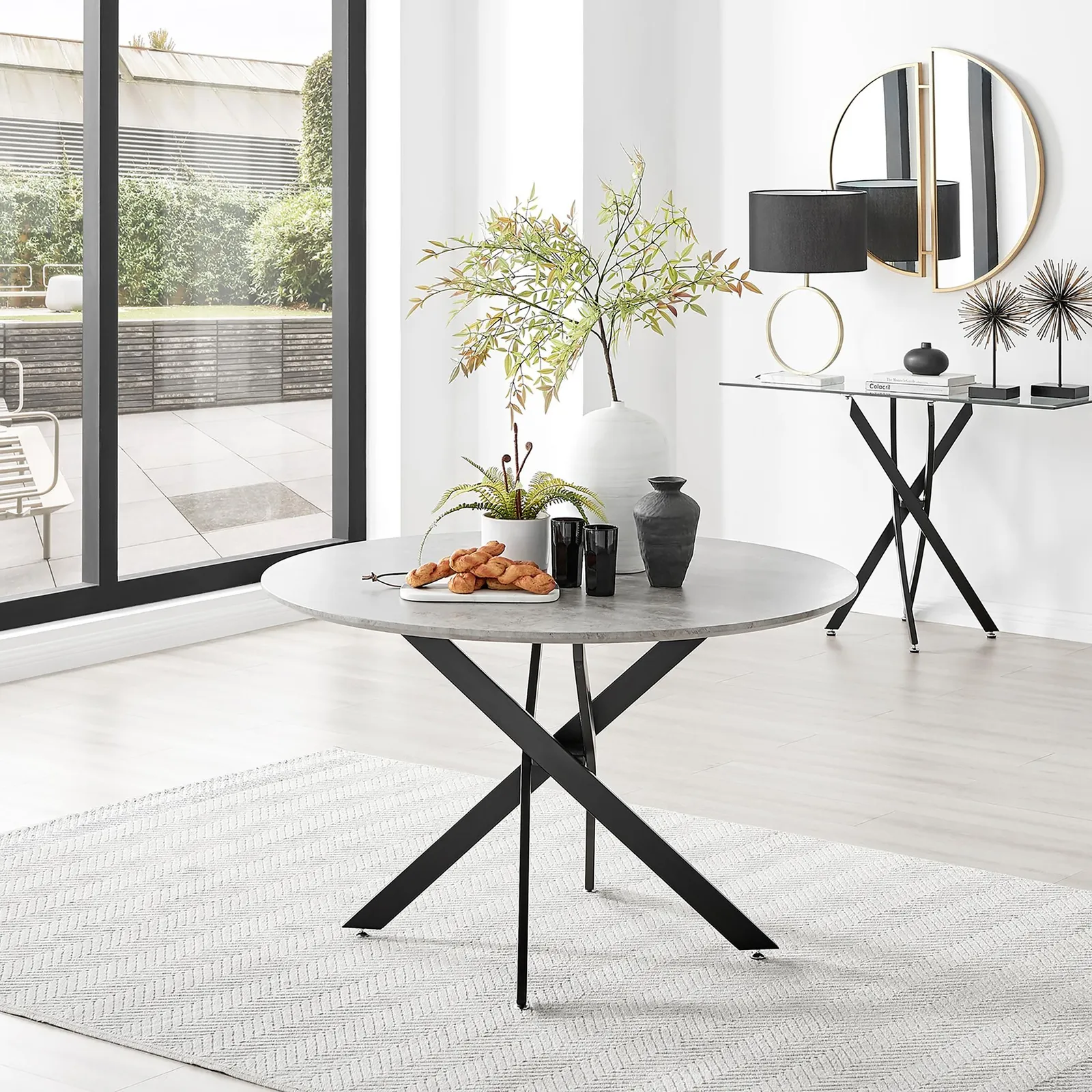 FurnitureboxUK Novara 120cm Round 6-Seater Dining Table With Black Metal Legs in Grey 1
