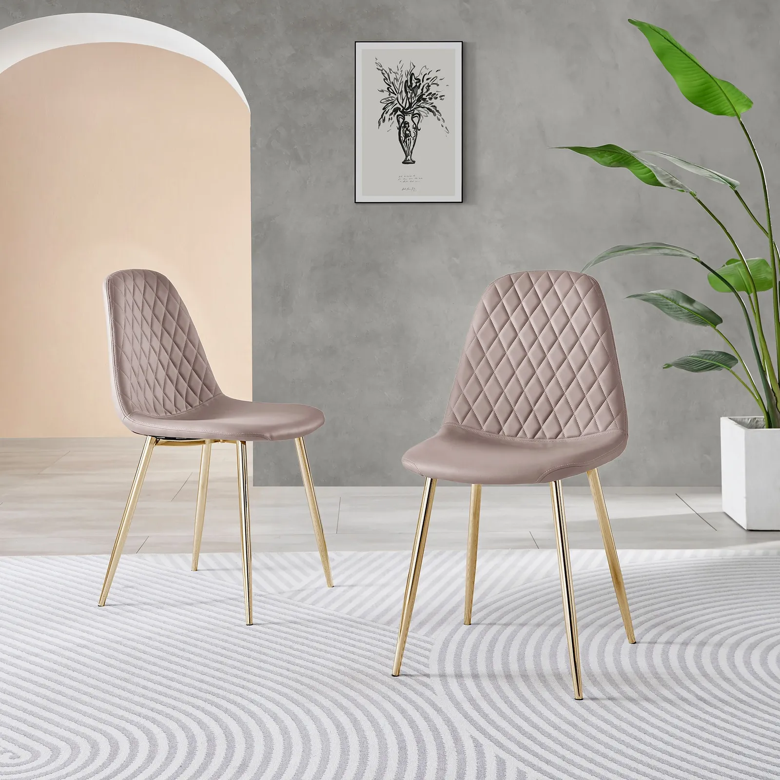 FurnitureboxUK 2x Corona Gold Leg Faux Leather Dining Chair in Beige 2