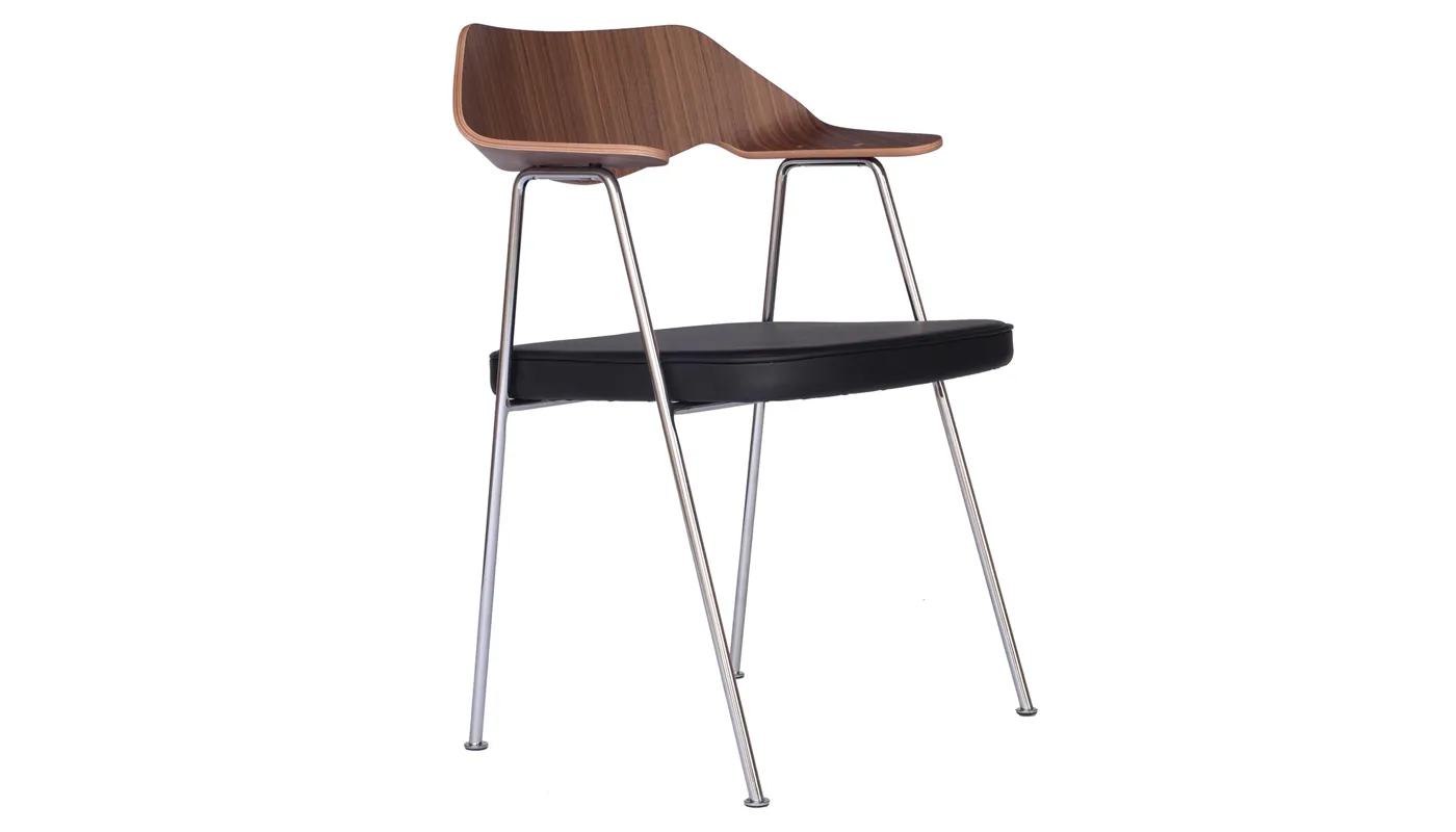Case 675 Chair Walnut Chrome Legs