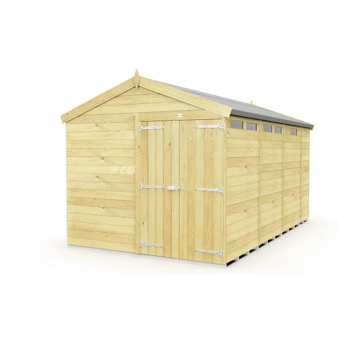 Buttercup Farm 8 x 13 Feet Apex Security Shed - Double Door - L387 x W231 x H217 cm in Brown