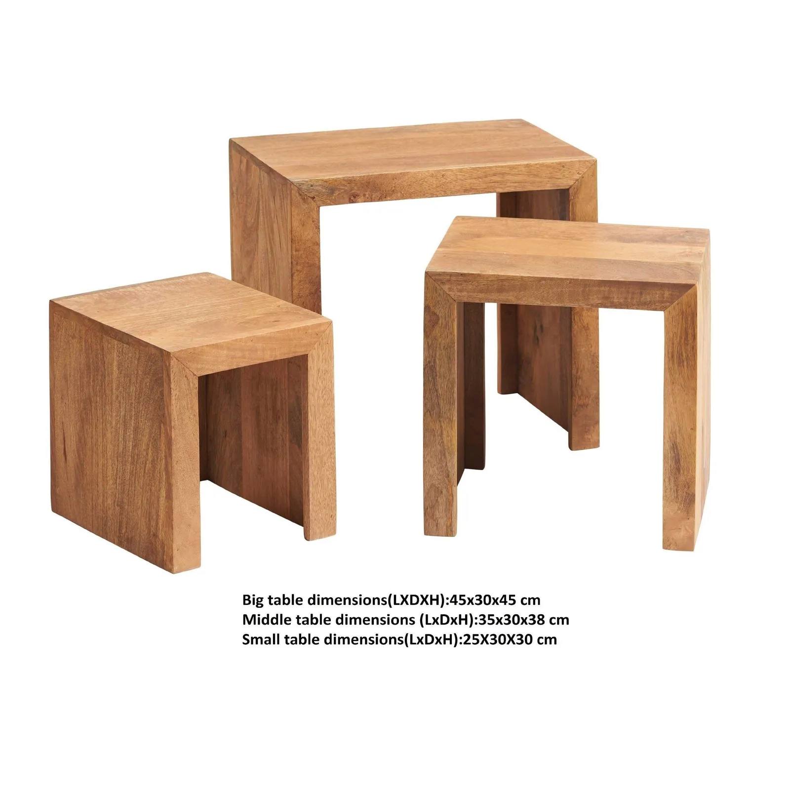 IH Design Duvid Light Mango Wooden Nest of 3 Tables in Brown 6