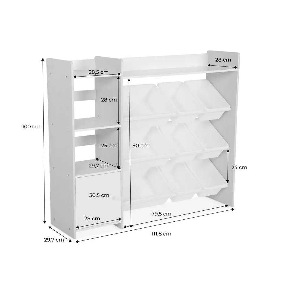 sweeek Children's storage unit with 9 storage boxes, 4 shelves, 1 door in White 5
