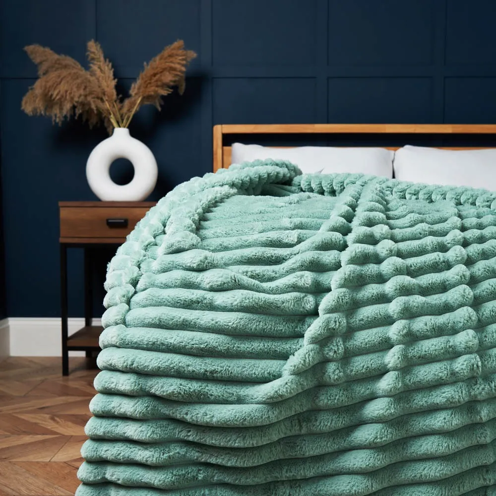 Jumbo Cord Throw with Plain Velvet Backing, Silt Green 1