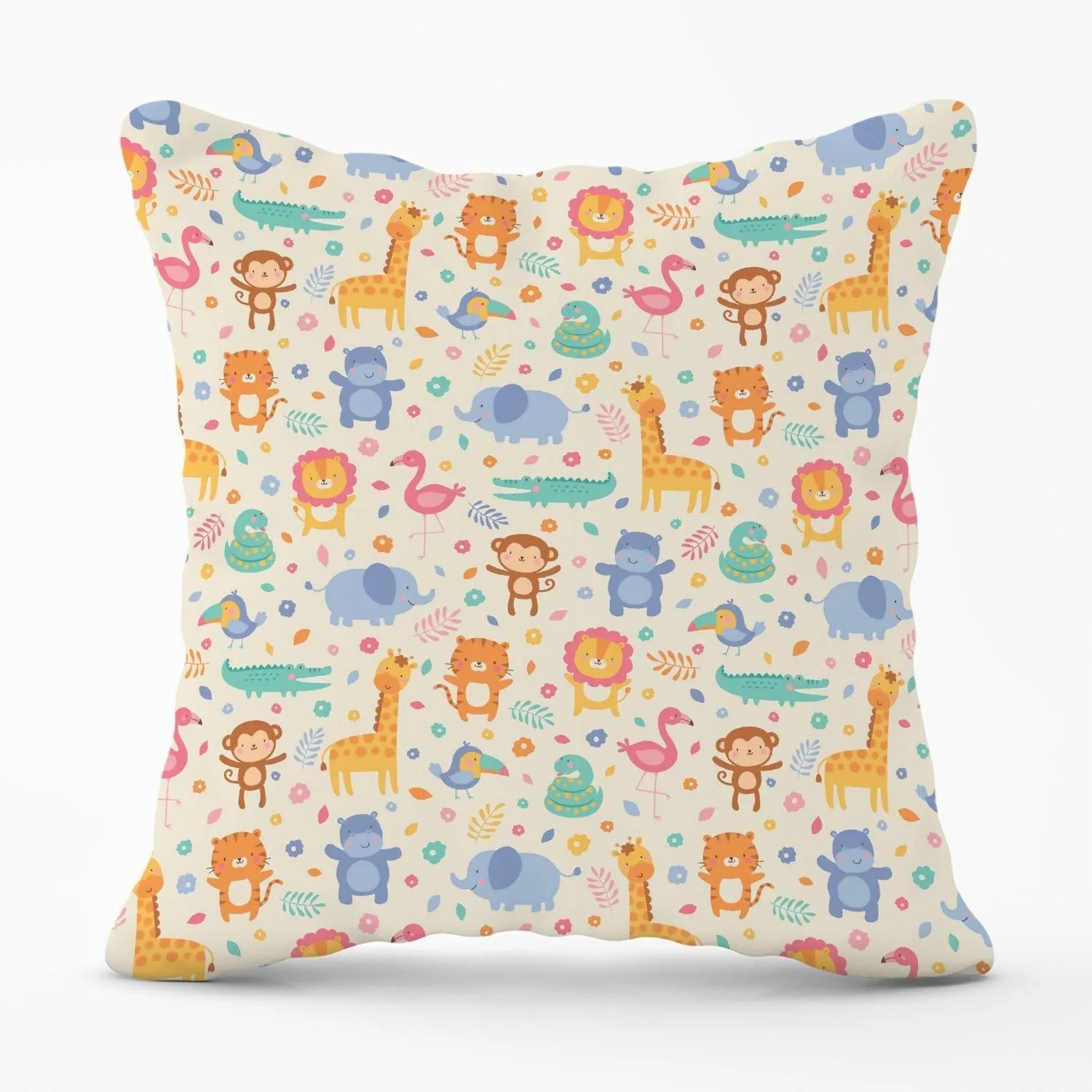 Warren Reed - Designer Cute Pastel Jungle Animals Outdoor Cushion in Yellow
