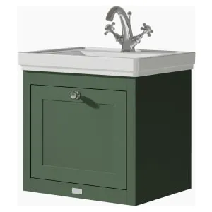Bayswater Hartleigh Hunter Green Traditional Wall Hung Vanity Unit & 1 Tap Hole White Recessed Basin - 500mm 2