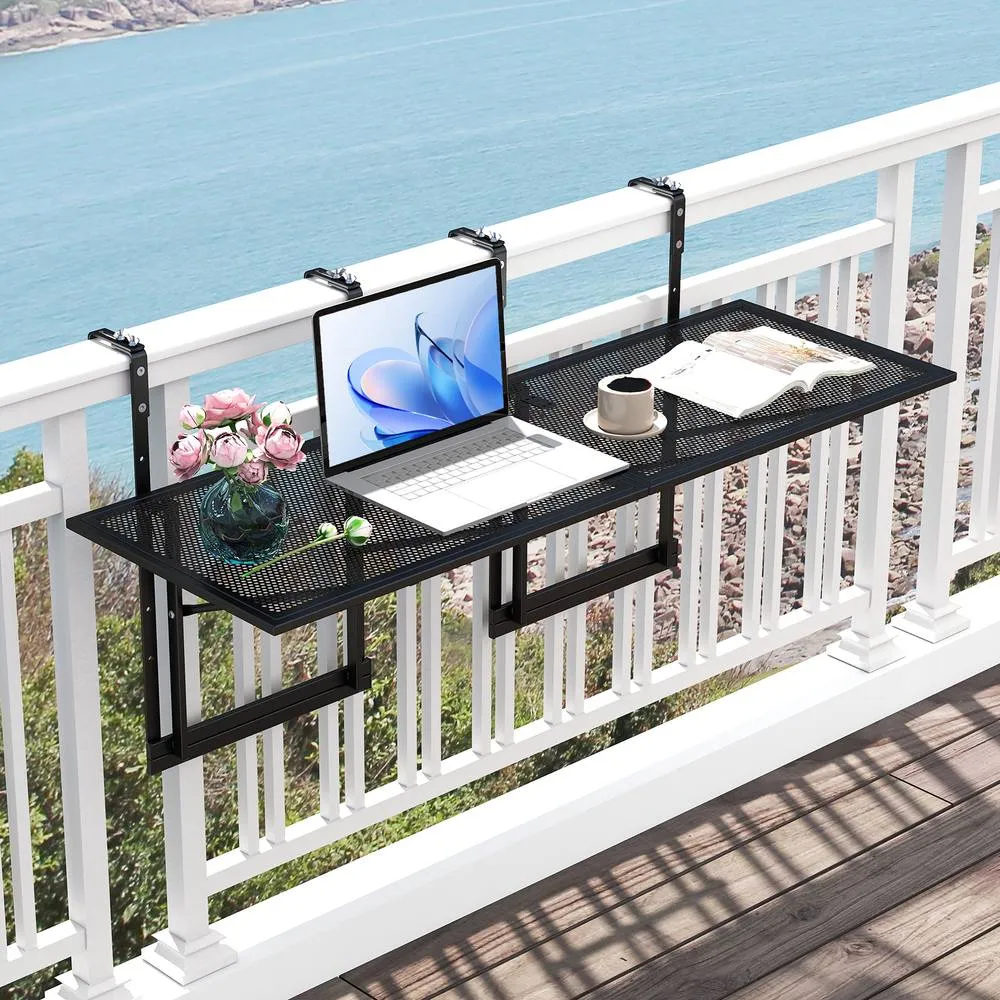 Costway Set of 2 Hanging Balcony Table with 5-Level Adjustable Height in Black 3