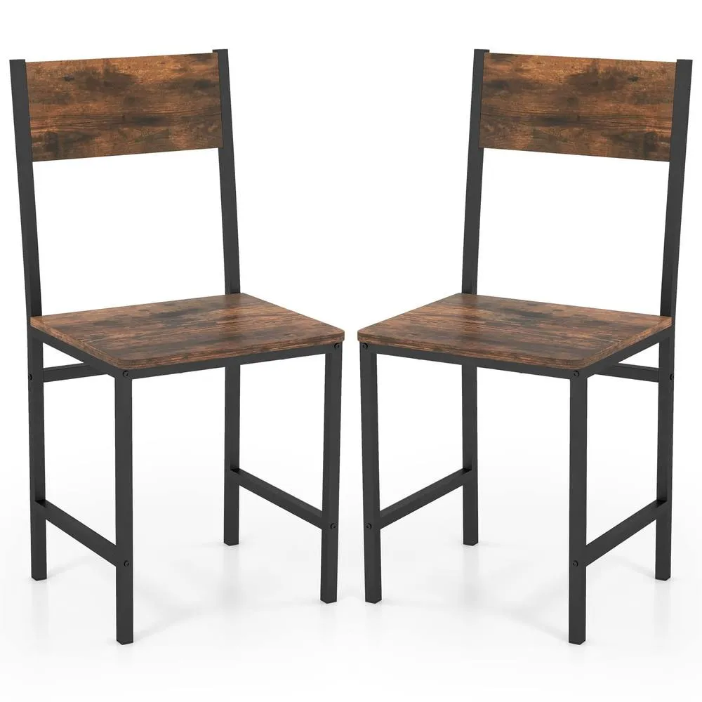 Costway Set of 2 Dining Chairs Armless Dinner Chairs w/ Metal Legs in Brown