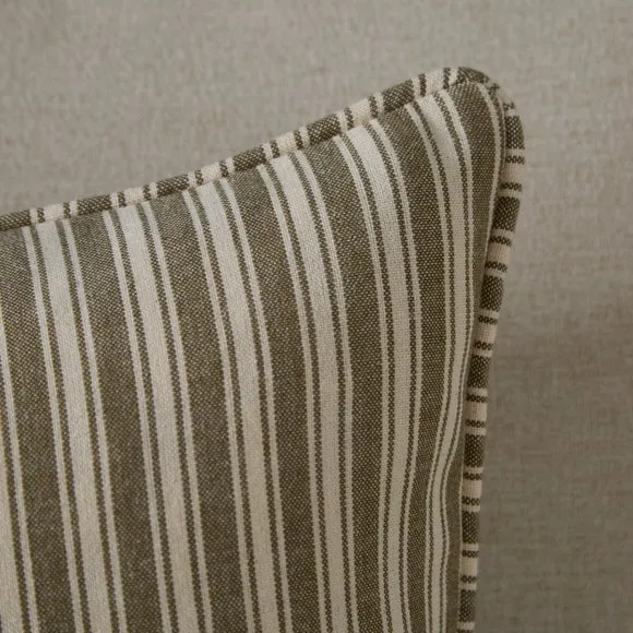 Ticking Stripe Piped Cotton Square Cushion Cover 2