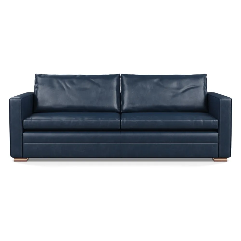 Heal's Palermo 4 Seater Sofa Leather Stonewash Navy Blue 279 Brass and Walnut Feet 1