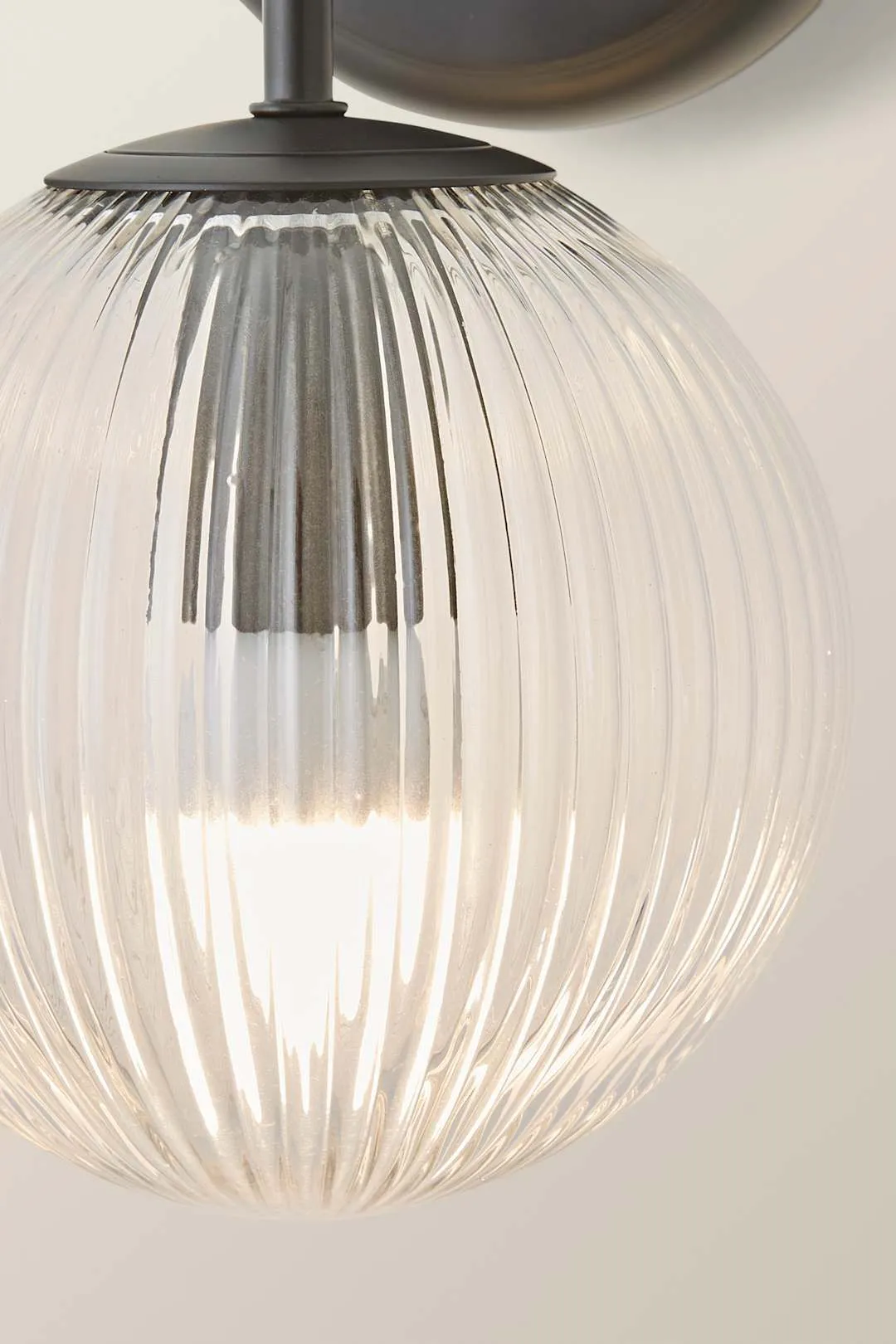 ValueLights Kempton Ribbed Glass Globe Shade Single Arm Wall Light in Black 4