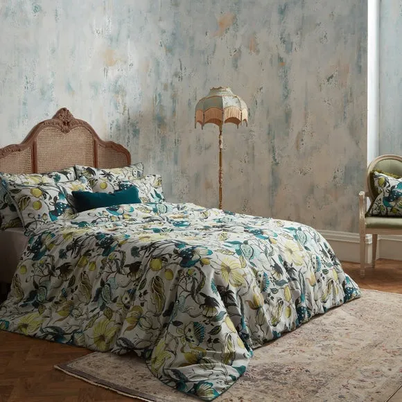 EW by Edinburgh Weavers Morton Floral Teal 100% Cotton Sateen Pillowcase Pair 2