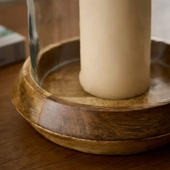 Mango Wood & Glass Hurricane Candle Holder 2