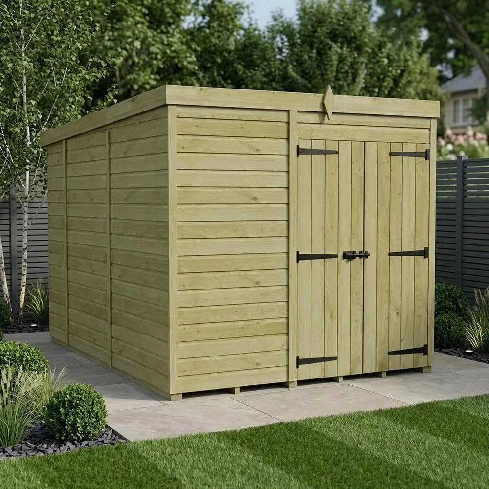 Buttercup Farm 7ft x 10ft Pent Garden Shed Double Door No Windows - Timber in Brown 2