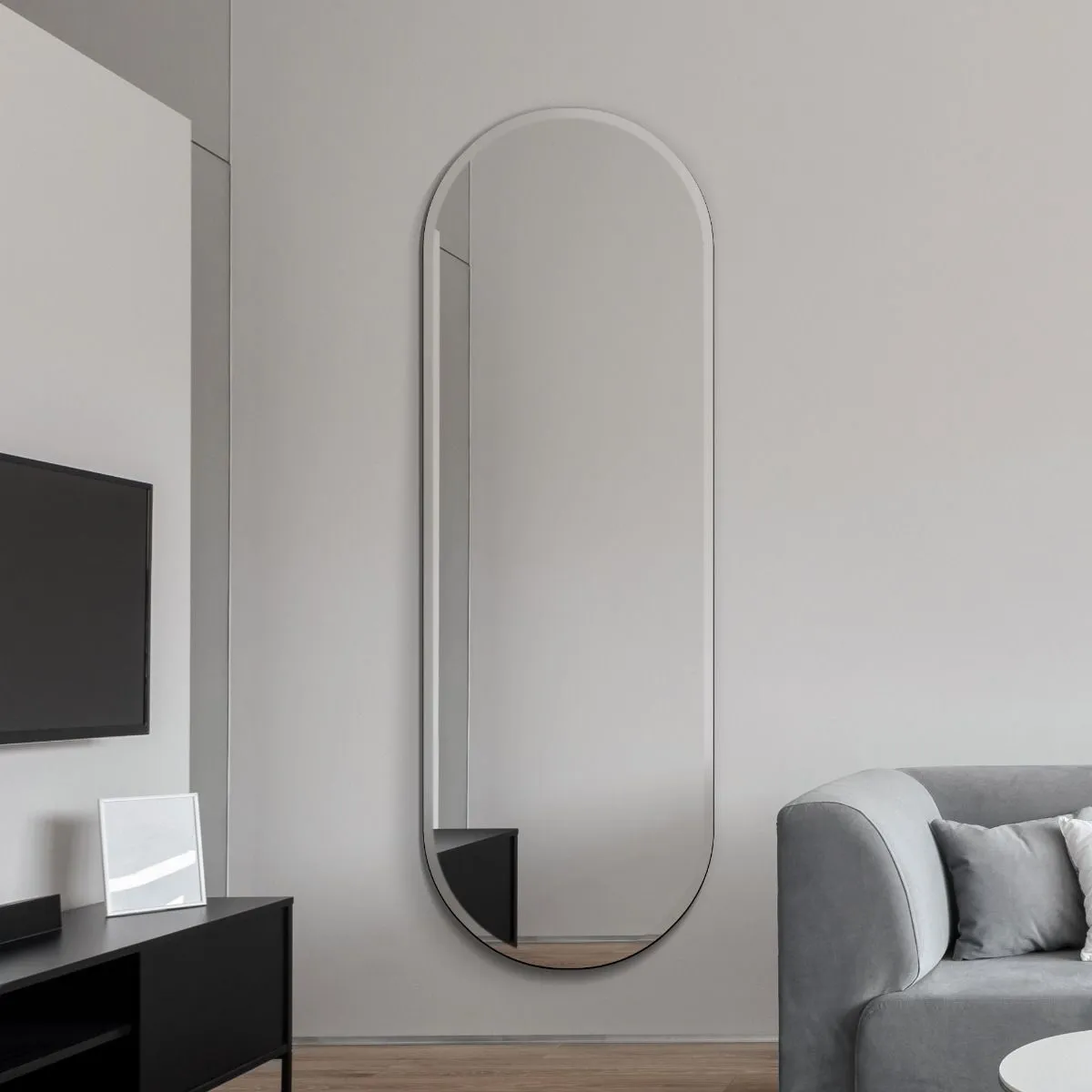 MirrorOutlet Frameless Pond Wall Mirror 63" X 22" (160x55CM) in Silver 6