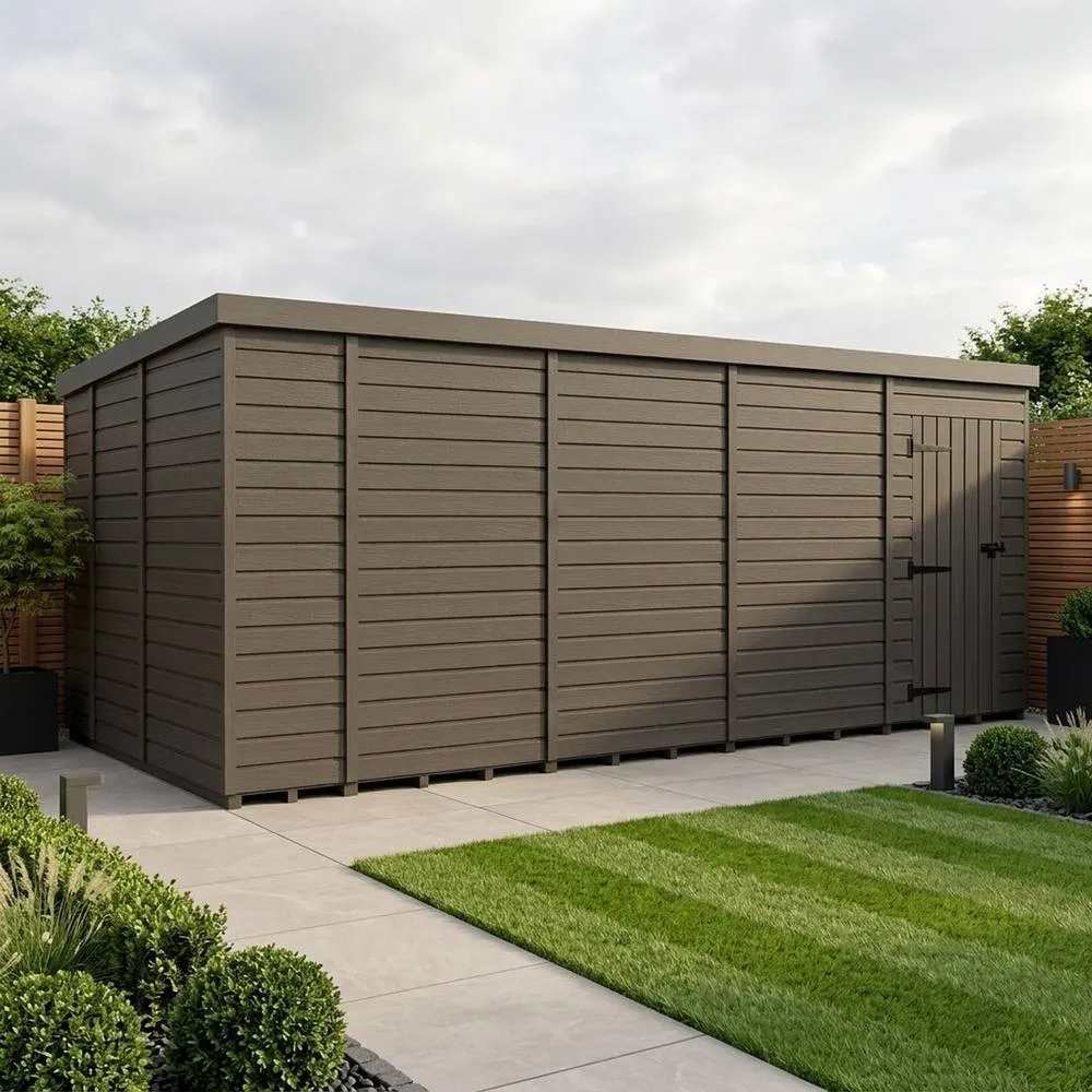 Buttercup Farm 19ft x 9ft Composite Pent Garden Shed Single Door No Windows in Grey 2