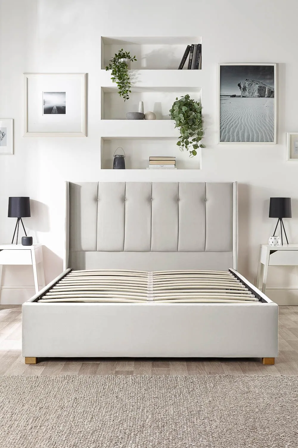 Catherine Lansfield Utopia Ottoman Storage Wing Bed in Plush Velvet Fabric, Custom Made in Light Grey 6