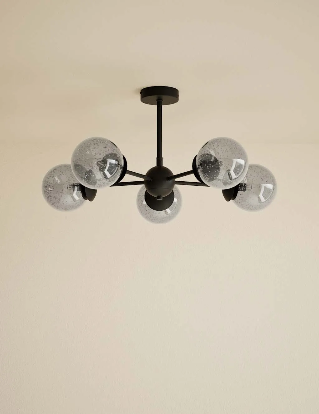 M&S Sputnik Bubble Glass 5 Arm Flush Ceiling Light Black