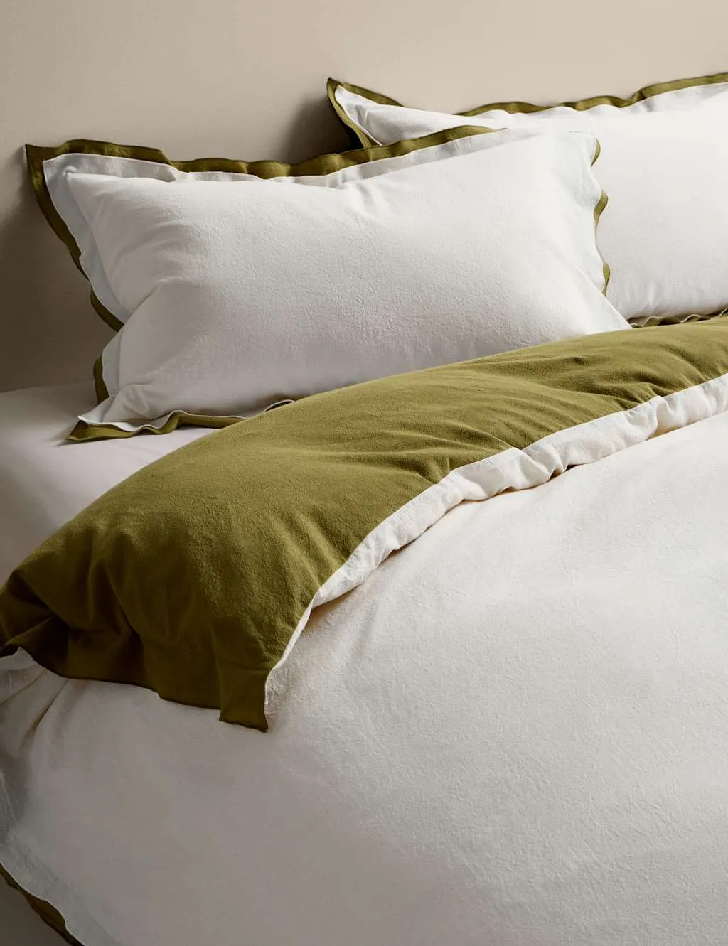 M&S Pure Cotton Crepe Contrast Bedding Set Green Mix