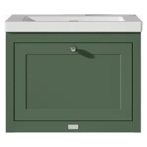Bayswater Hartleigh Hunter Green Traditional Wall Hung Vanity Unit & 1 Tap Hole Modern Recessed Basin - 600mm