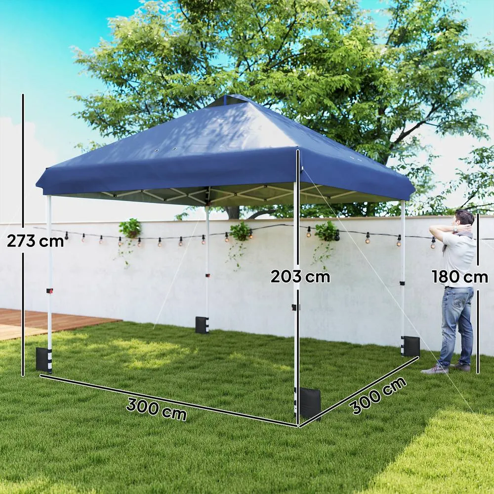 OUTSUNNY 3 x 3 m Pop Up Gazebo w/ Wheels, One-Touch Party Tent in Dark Blue 3