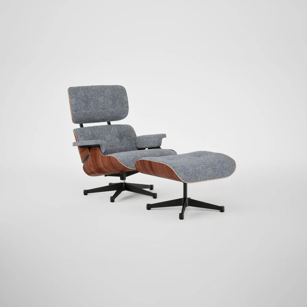 Vitra Eames Lounge Chair & Ottoman Santos Pal. Contemporary Nubia 08 Ivory Dk Blue Polished Black Base 05 1