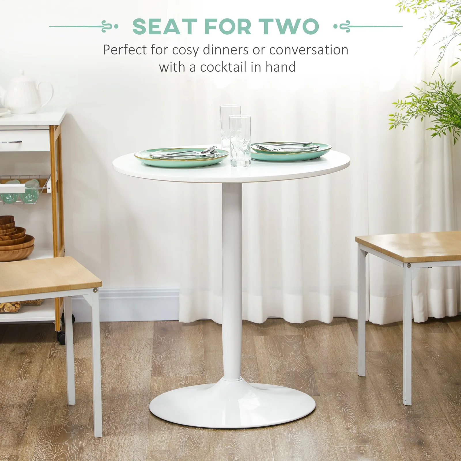 HOMCOM Round Dining Table, Modern Kitchen Table with Steel Base in White 4