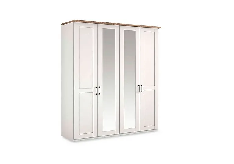 Adeline 4 Door Hinged Wardrobe with 2 Mirrors - White