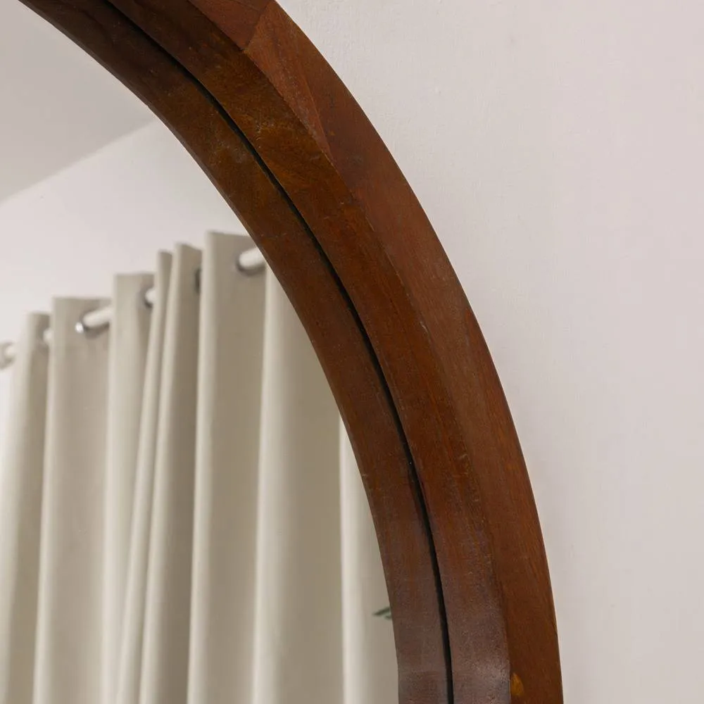 Melody Maison Dark Wood Framed Arched Wall Mirror - 60cm X 80cm - Ashwell Range in Brown 2