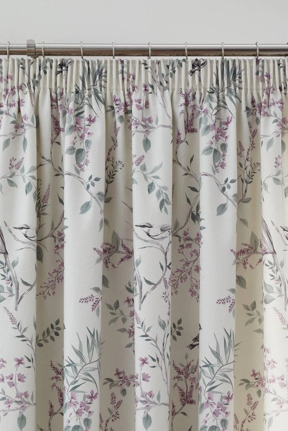 Dreams & Drapes 'Jazmine' 100% Cotton Floral Print Pair of Pencil Pleat Curtains With Tie-Backs in Lavender 3
