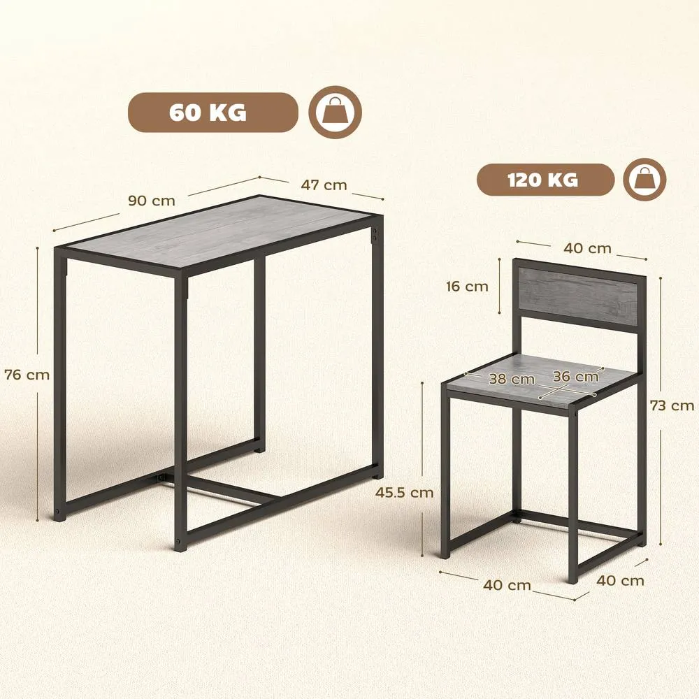 HOMCOM 3 Piece Dining Table Set with Metal Frame in Dark Grey 3