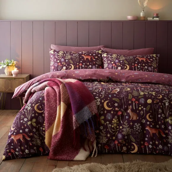 Catherine Lansfield Enchanted Twilight Animals Reversible Duvet Cover & Pillowcase Set 1