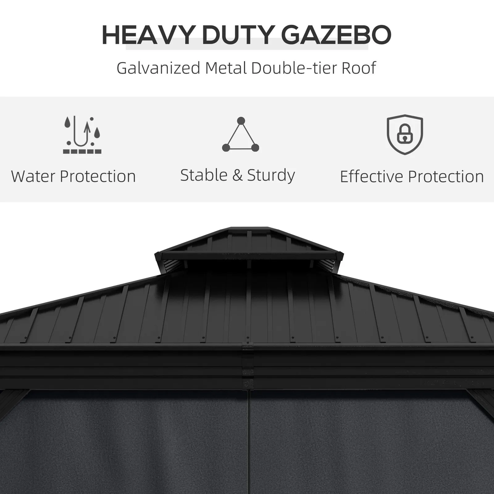 OUTSUNNY 3 x 3.7m Aluminium Outdoor Hardtop Gazebo Canopy 2-Tier Roof in Dark Grey 4