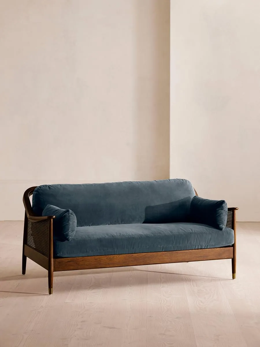 Atlanta Three Seater Sofa, Velvet, Grey Blue