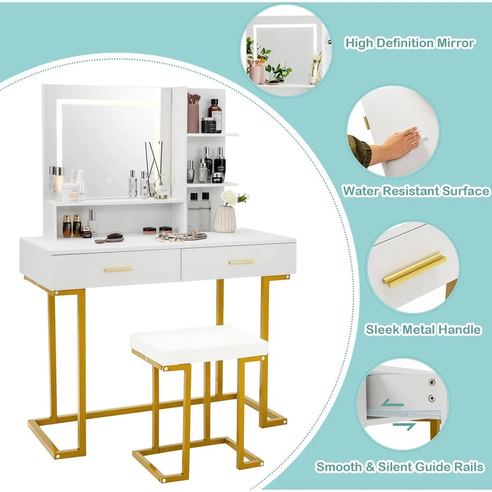 Costway Vanity Set with Large Mirror Makeup Table - White 5