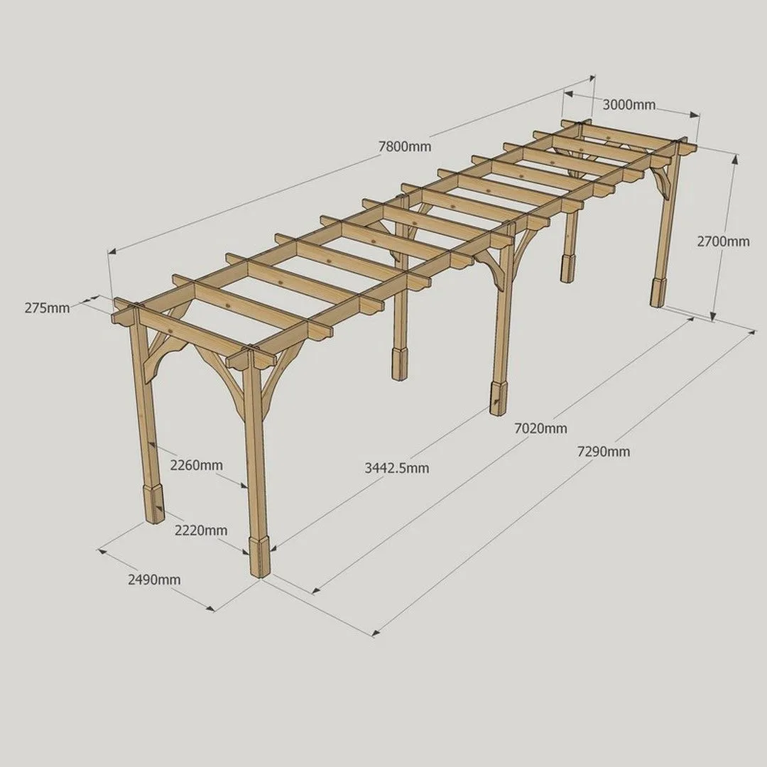 Rutland County Garden Furniture Ltd Premium Pergola 6 Posts - Wood - L300 x W780 x H270 cm - Light Green in Brown 4
