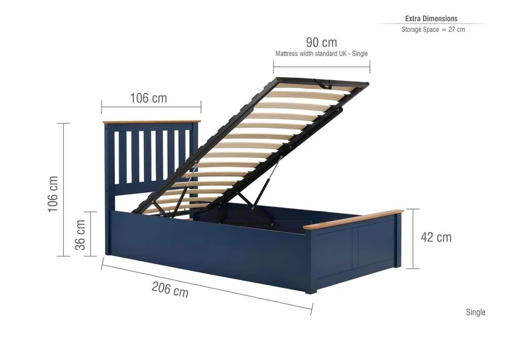 Birlea Single Navy Blue Ottomam Bed 3FT Storage Bed Frame Aspen 4