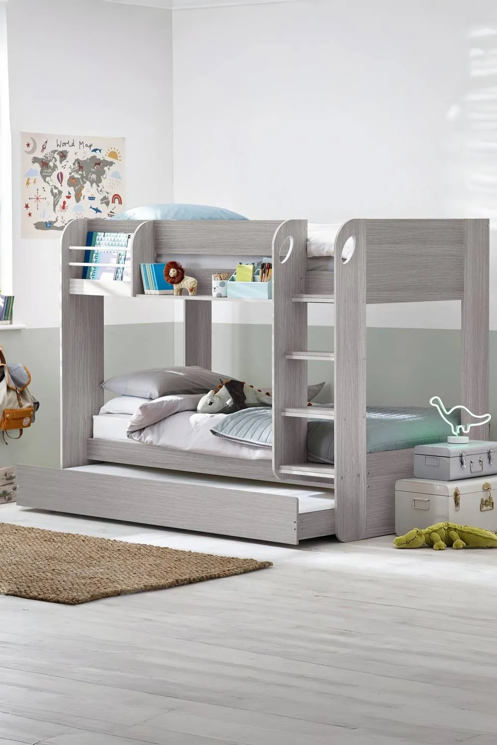 Julian Bowen Mars Single Grey Oak Effect Bunk Bed with Underbed Trundle 2