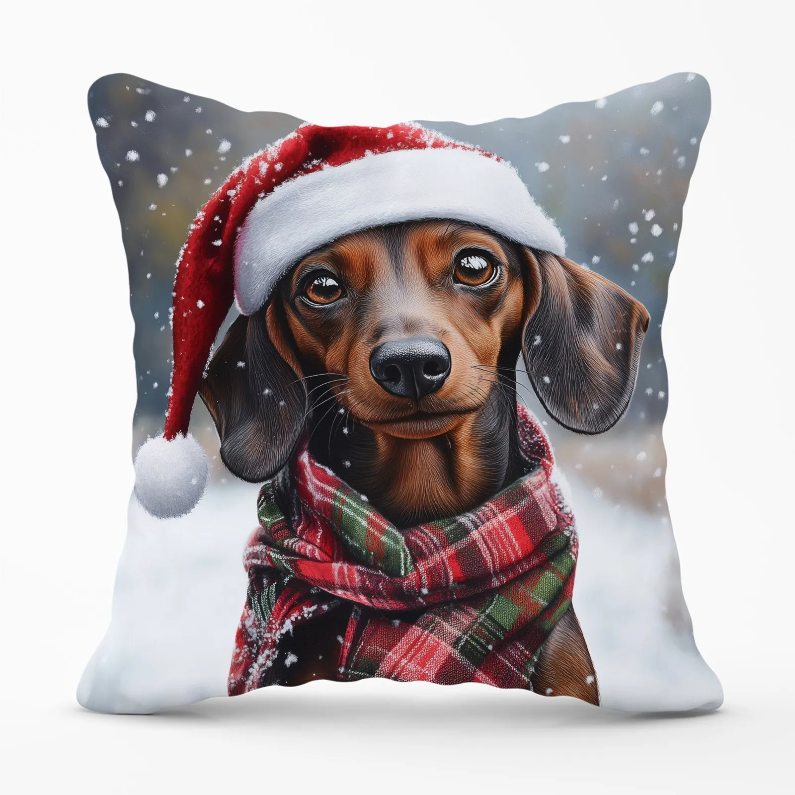 Warren Reed - Designer Christmas Dachschund Cushion in Brown