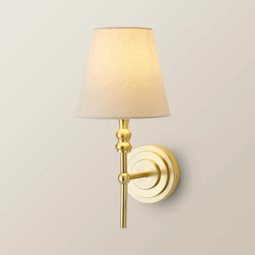 ValueLights Maggie Candlestick Wall Light with Linen Tapered Lamp Shade with Bulb in Gold 6