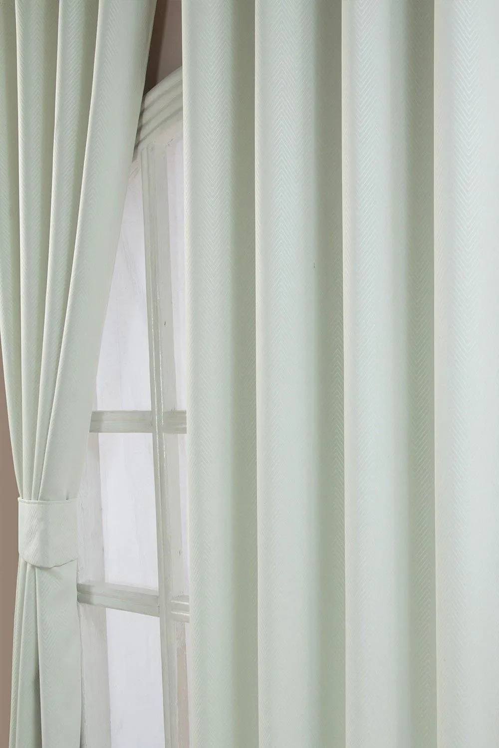 Homescapes Herringbone Blackout Curtains Pair Eyelet Style in Ivory 3