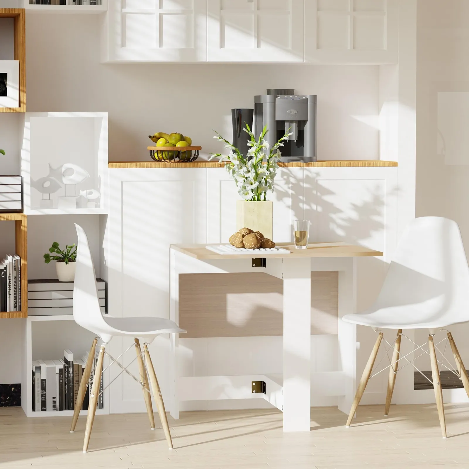 HOMCOM Wooden Folding Butterfly Drop Leaf Dining Table Desk Particle Board in Light Brown