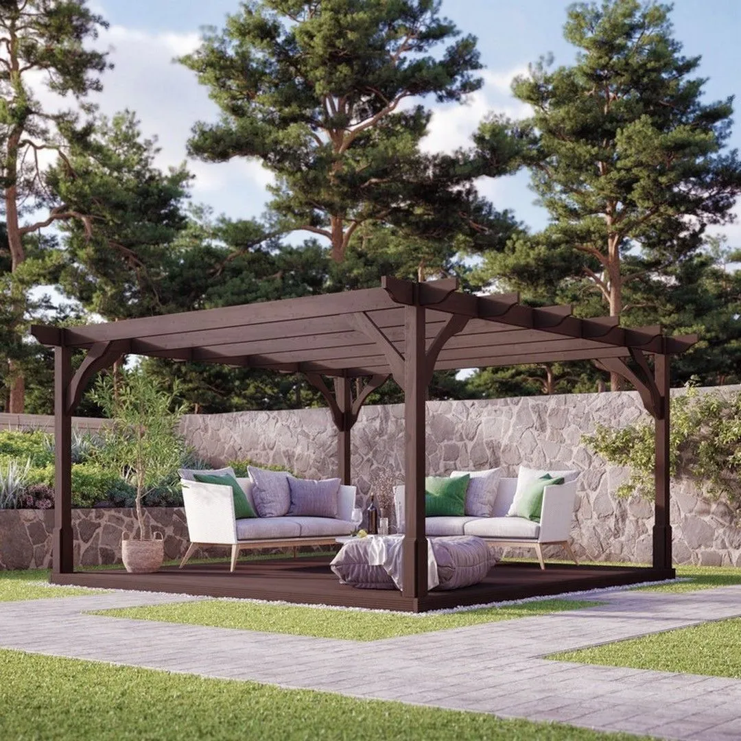 Rutland County Garden Furniture Ltd Premium Pergola & Decking Kit, L300 x W300 x H270 cm, Rustic Brown 1